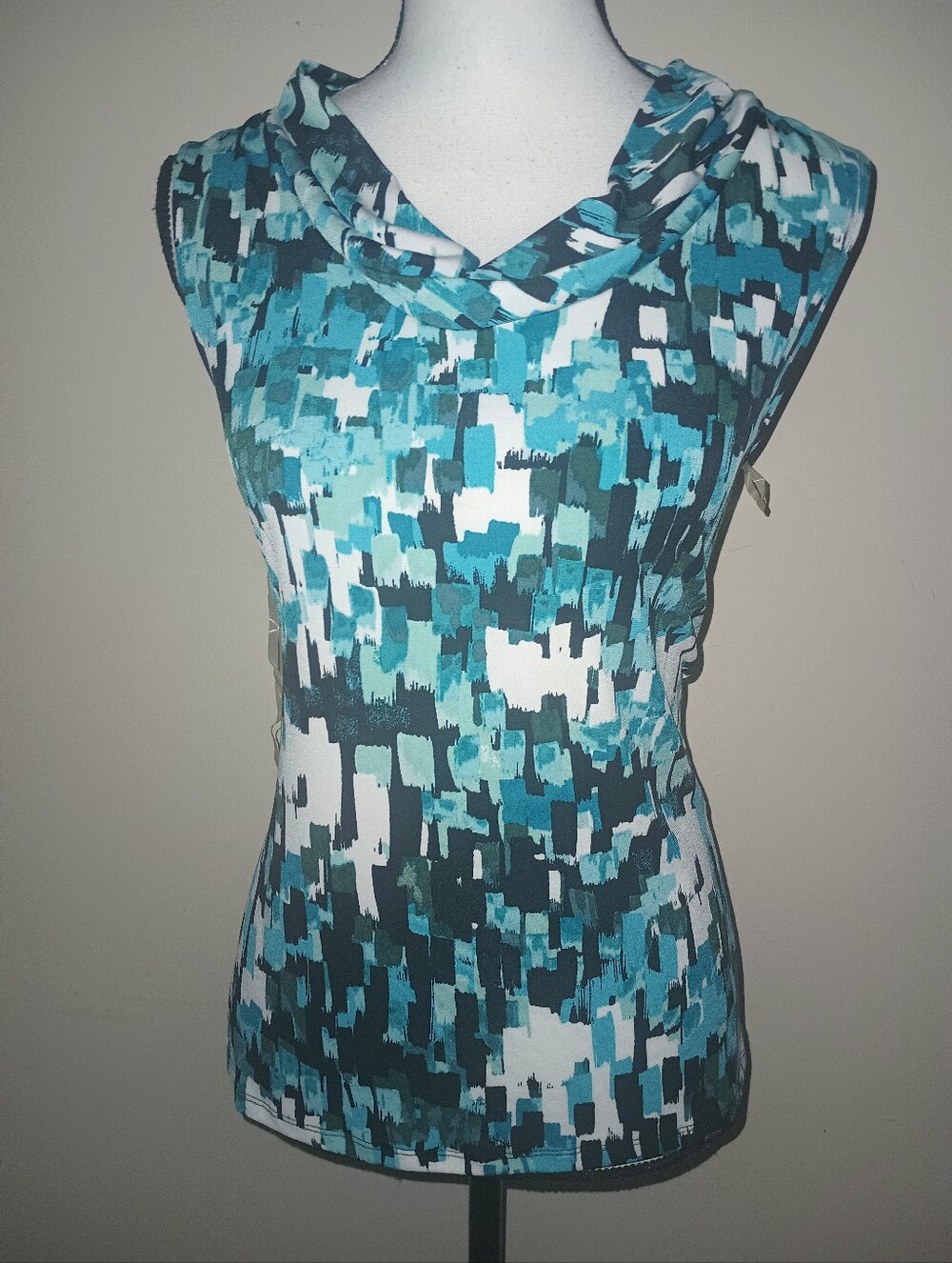 Tahari Sleeveless Cowl Neck Printed Women's Top - Teal Multi